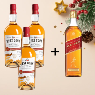 BUY 3 WEST CORK BLENDED IRISH WHISKEY GET 1 RED LABEL 75 CL FREE